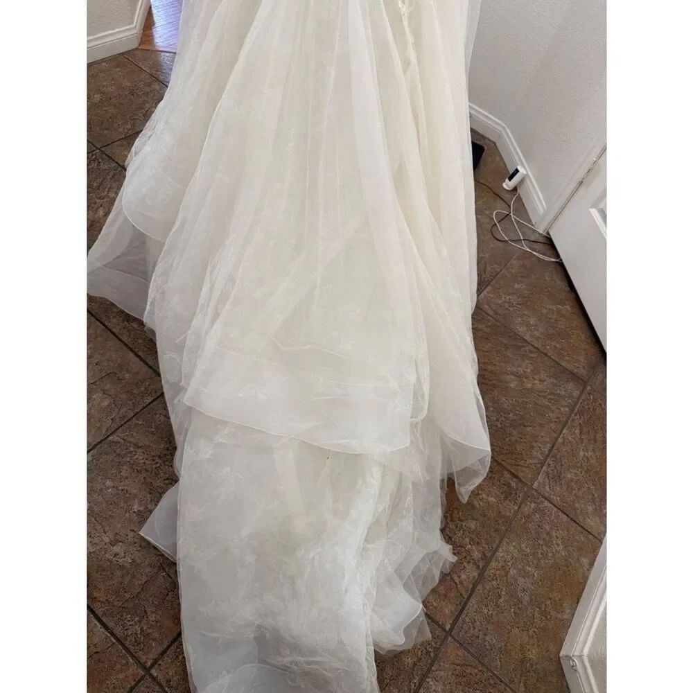 Oleg Cassini Size 16 W Ivystone White Strapless Lace Wedding Dress Layered Train - Picture 8 of 16